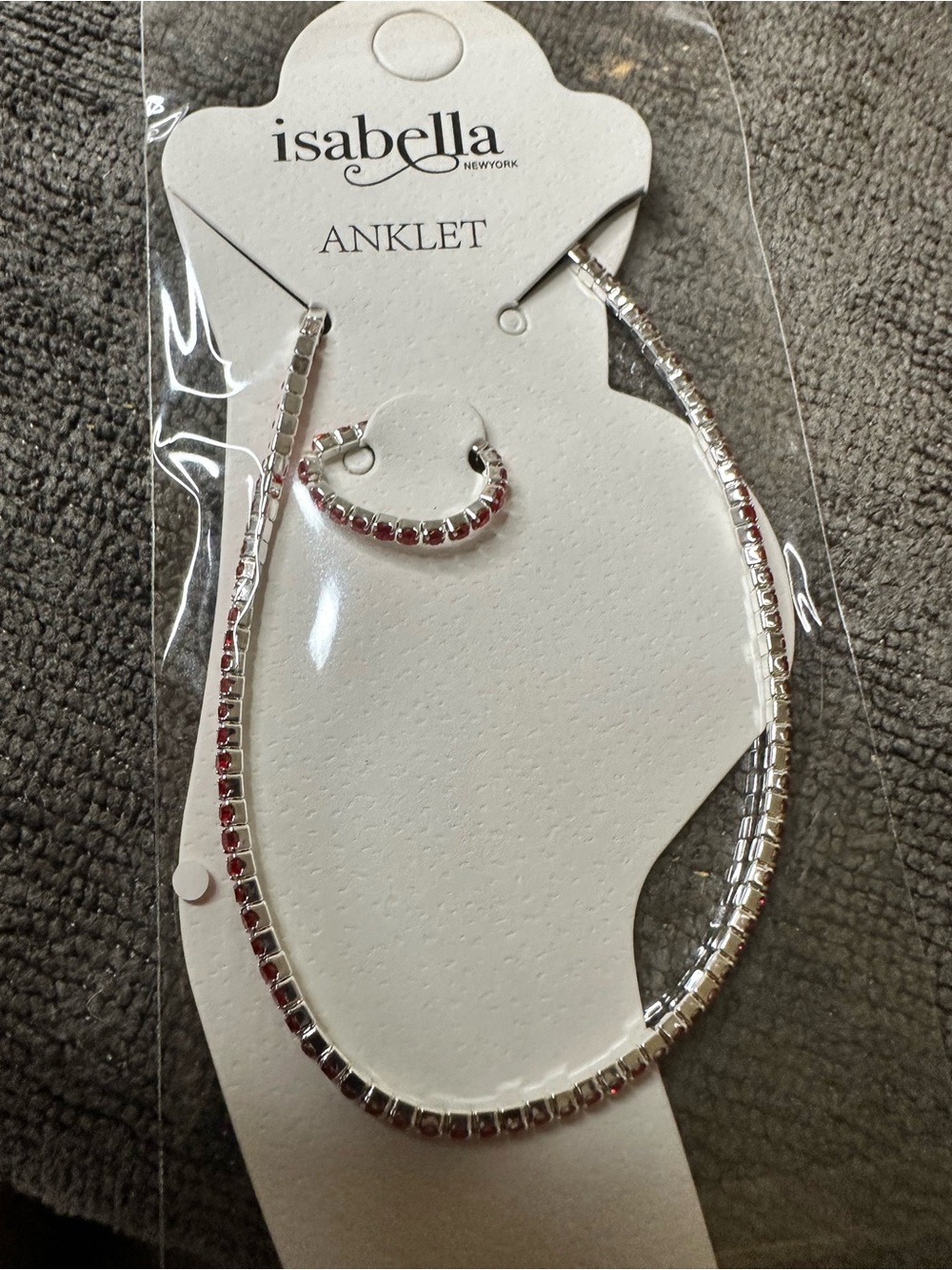 Abella Red Crystal Anklet and Toe Ring Set - Silver Tone